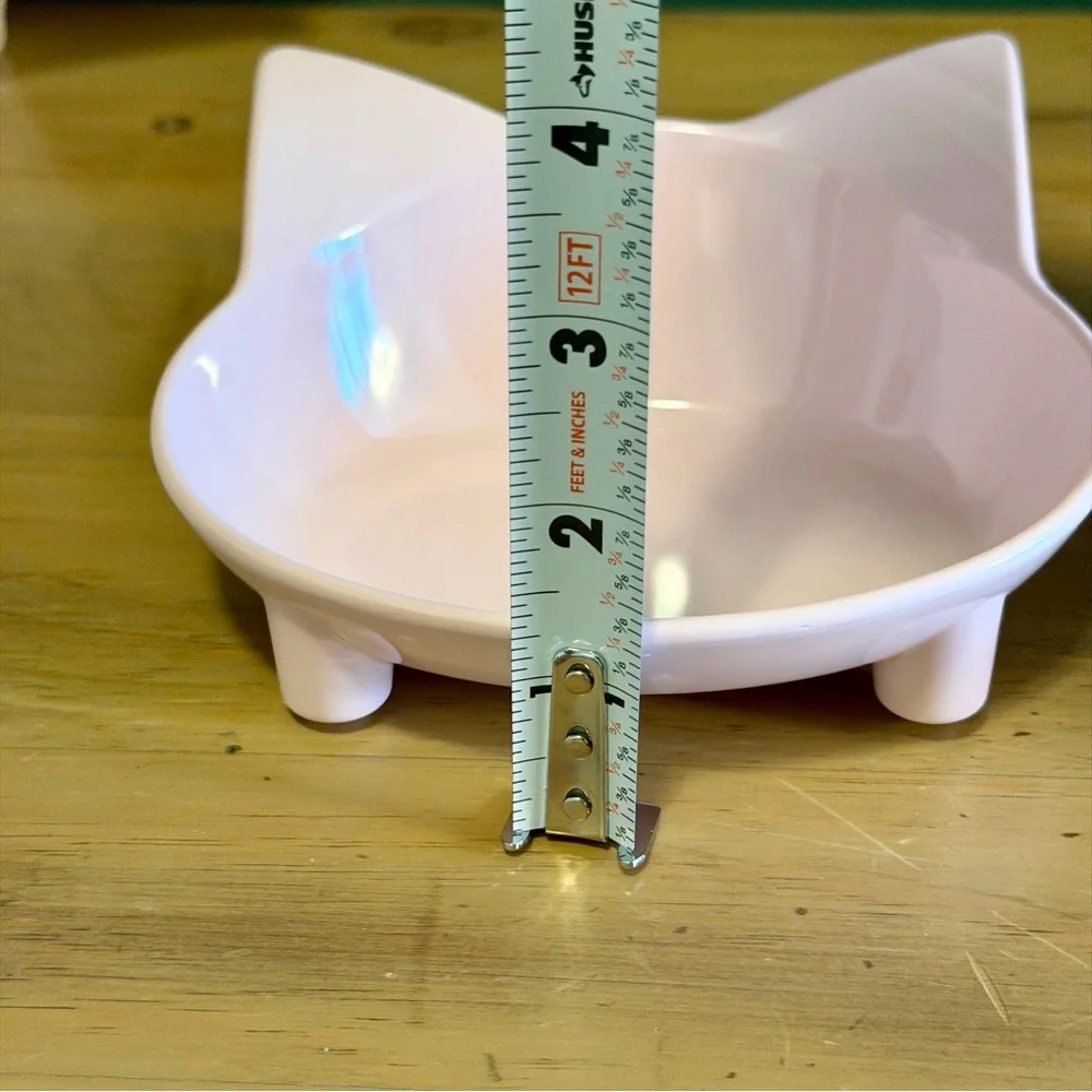 Pastel Cat Bowl Set Raised Kitty Ear Dishes Pink Gray Elevated Feeder Bowls